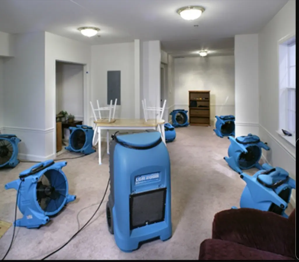 Air movers and dehumidifier setup for Water Damage Restoration in South Haven